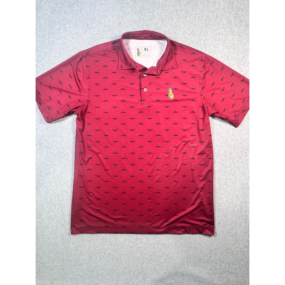 No Putts Given Mens XL Golf Polo Red Bird Print Pineapple Performance Shirt